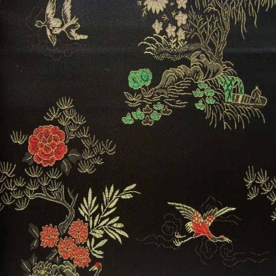 Jacquard-Satin Stoff schwarz-multicolor