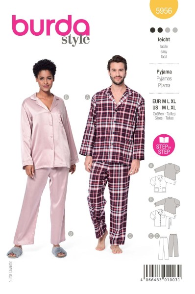 Burda Schnitt 5956 Pyjama für Sie und Ihn