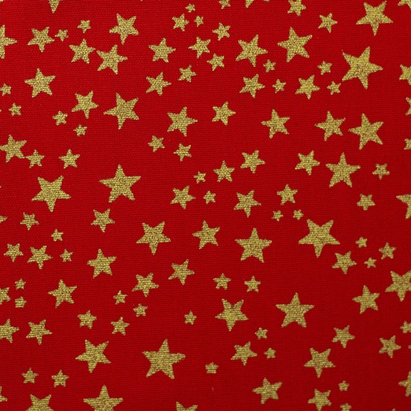 Baumwollstoff Sterne rot-gold