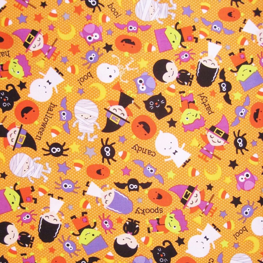 Patchworkstoff Halloween Parade orange Stoffecke Vogt