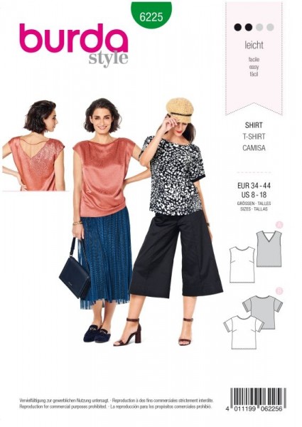 Burda Schnitt Bluse – Shirt – Top – gerade Form 6225