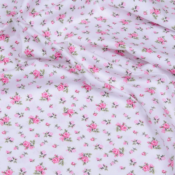 Baumwollstoff HILDE Popeline kleine Rosen weiß-rosa
