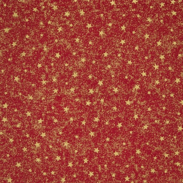 Baumwollstoff Sterne Goldstaub rot-goldfarbig