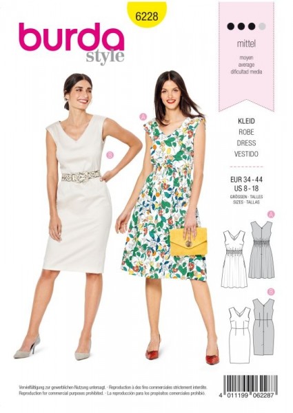 Burda Schnitt Kleid mit Gummismok – Etuikleid 6228