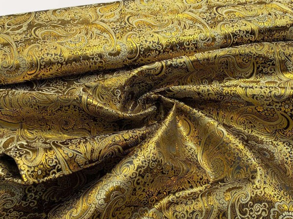 Brokat Paisley mit Blumen schwarz-gold-silber