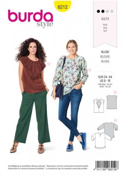Burda Schnitt Bluse mit Ausschnittvolant – gerade Form 6212