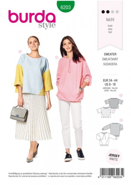 Burda Schnitt Sweatshirt – T-Linie 6203