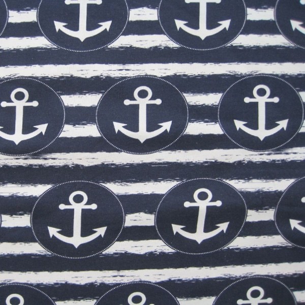 French Terry Stoff mit Anker marineblau-weiß - Fräulein von Julie