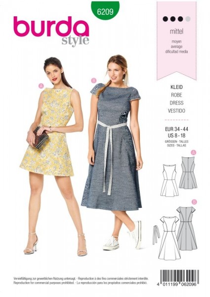 Burda Schnitt Kleid mit ausgestelltem Rock – U-Boot-Ausschnitt 6209