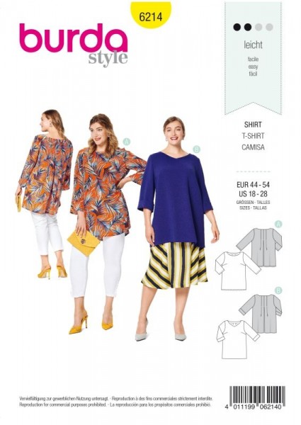 Burda Schnitt Shirt – legere Form – Falten im Rückenteil 6214