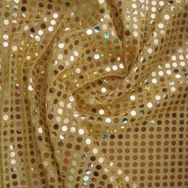 Rest Paillettenstoff RUND 6 mm gold-gold 150/142 breit 1,6 Meter