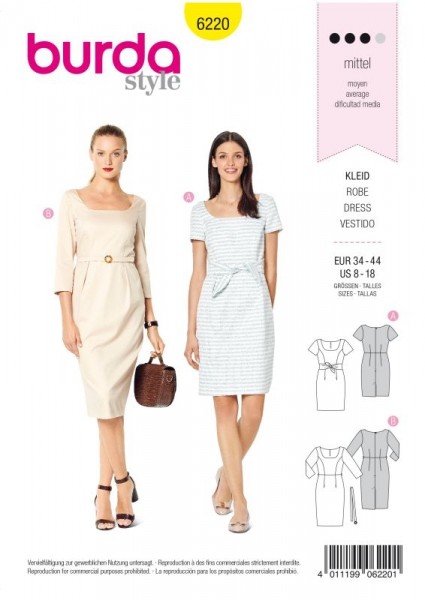 Burda Schnitt Kleid – Shiftkleid – Carré-Ausschnitt 6220