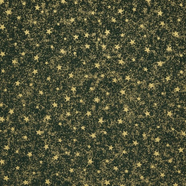 Baumwollstoff Sterne Goldstaub dunkelgrün-goldfarbig