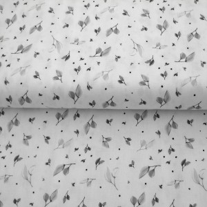 Baumwollstoff kleine Blätter naturweiß-grau Baumwollstoff kleine Blätter naturweiß-grau