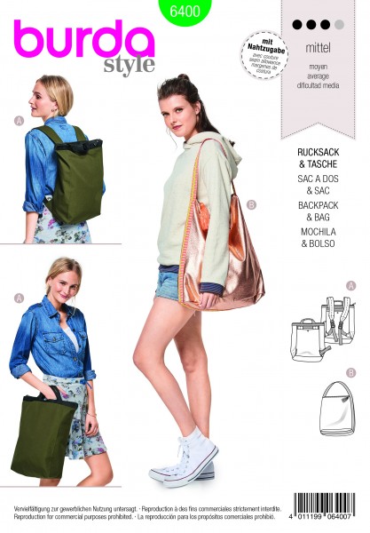 Burda Schnitt Stylischer City-Rucksack – Shopper mit Reißverschluss 6400